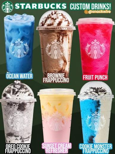 Starbucks seasonal drinks nutrition featuring colorful custom Frappuccinos and specialty drinks
