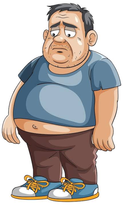 Illustration of an obese adult representing obesity, weight management, and the importance of improving nutrition and physical activity.