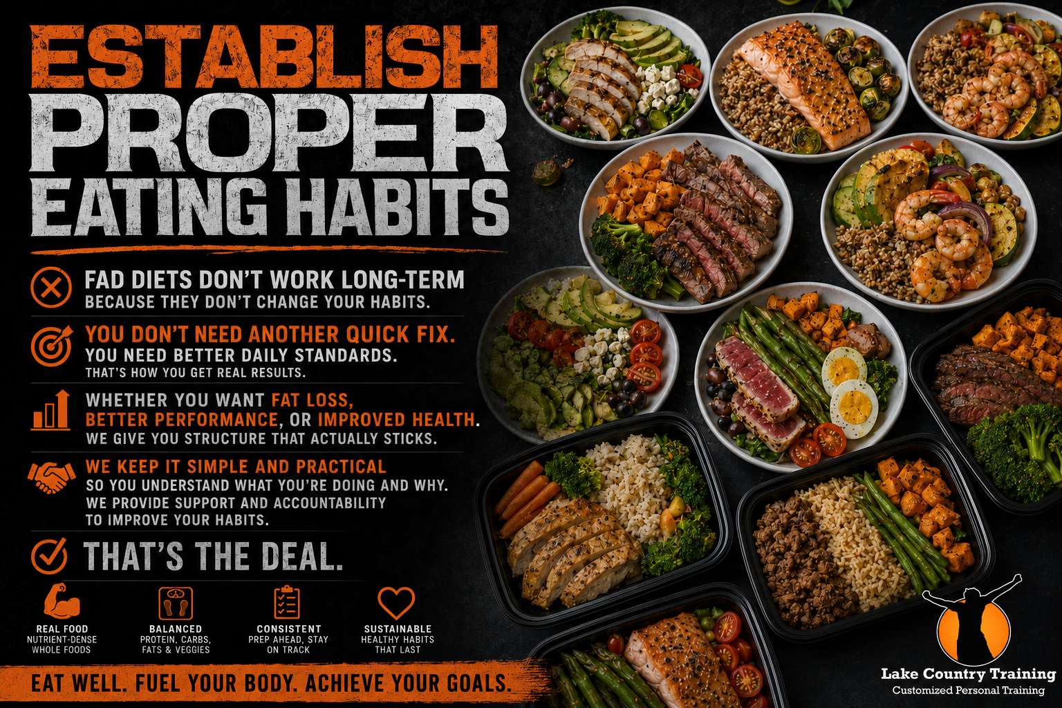 Healthy meals and nutrition coaching from Lake Country Training designed to build sustainable eating habits for fat loss, improved performance, and better long-term health.