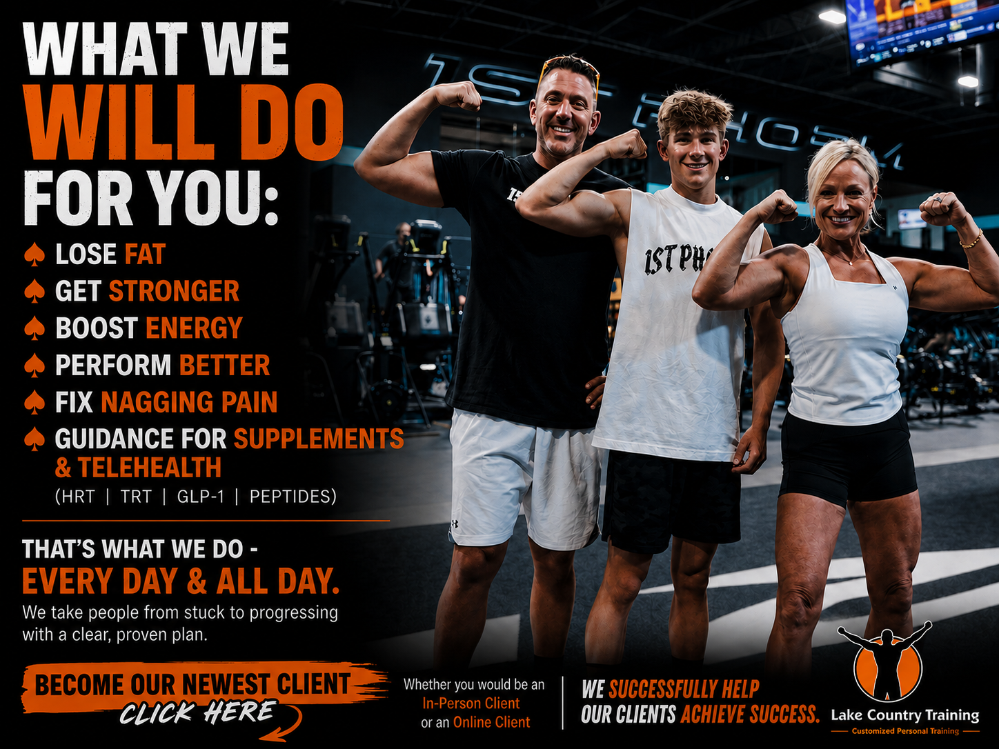 Matthew, Kelly, and Lukas Meyer providing personalized in-person and online personal training through Lake Country Training in Oconomowoc, Wisconsin.