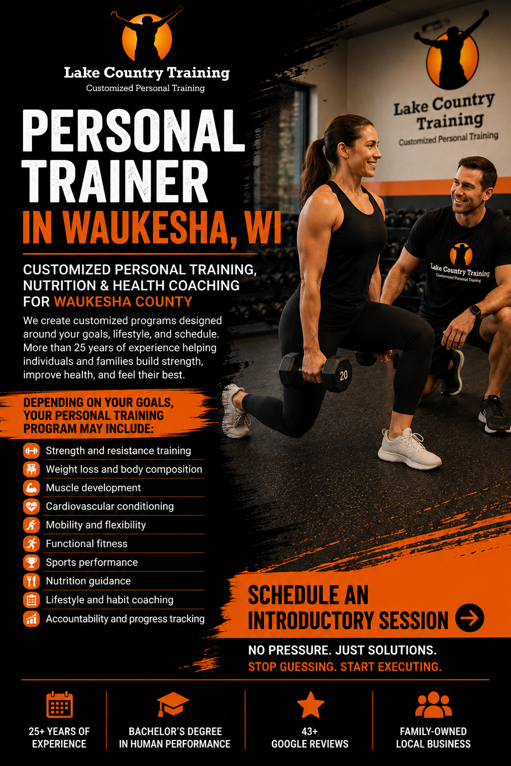 Personal trainer in Waukesha WI offering customized personal training, strength training, weight loss, nutrition coaching and accountability.