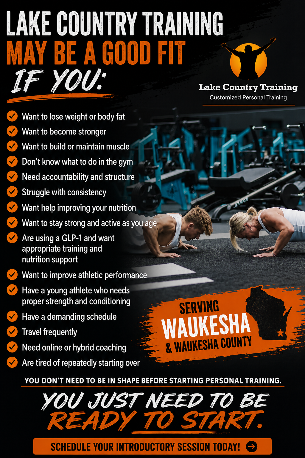 Personal trainer in Waukesha WI – Lake Country Training customized personal training for weight loss, strength, fitness and accountability.