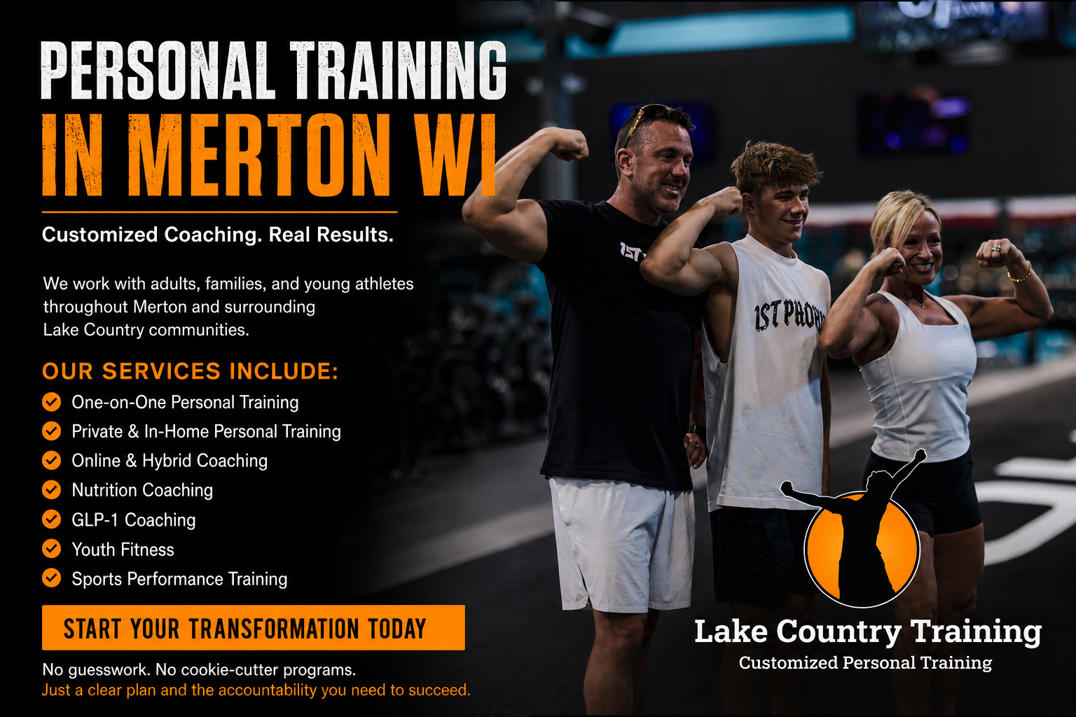 Personal trainer in Merton WI – Lake Country Training offering customized personal training, nutrition coaching, GLP-1 coaching, youth fitness, and sports performance training.