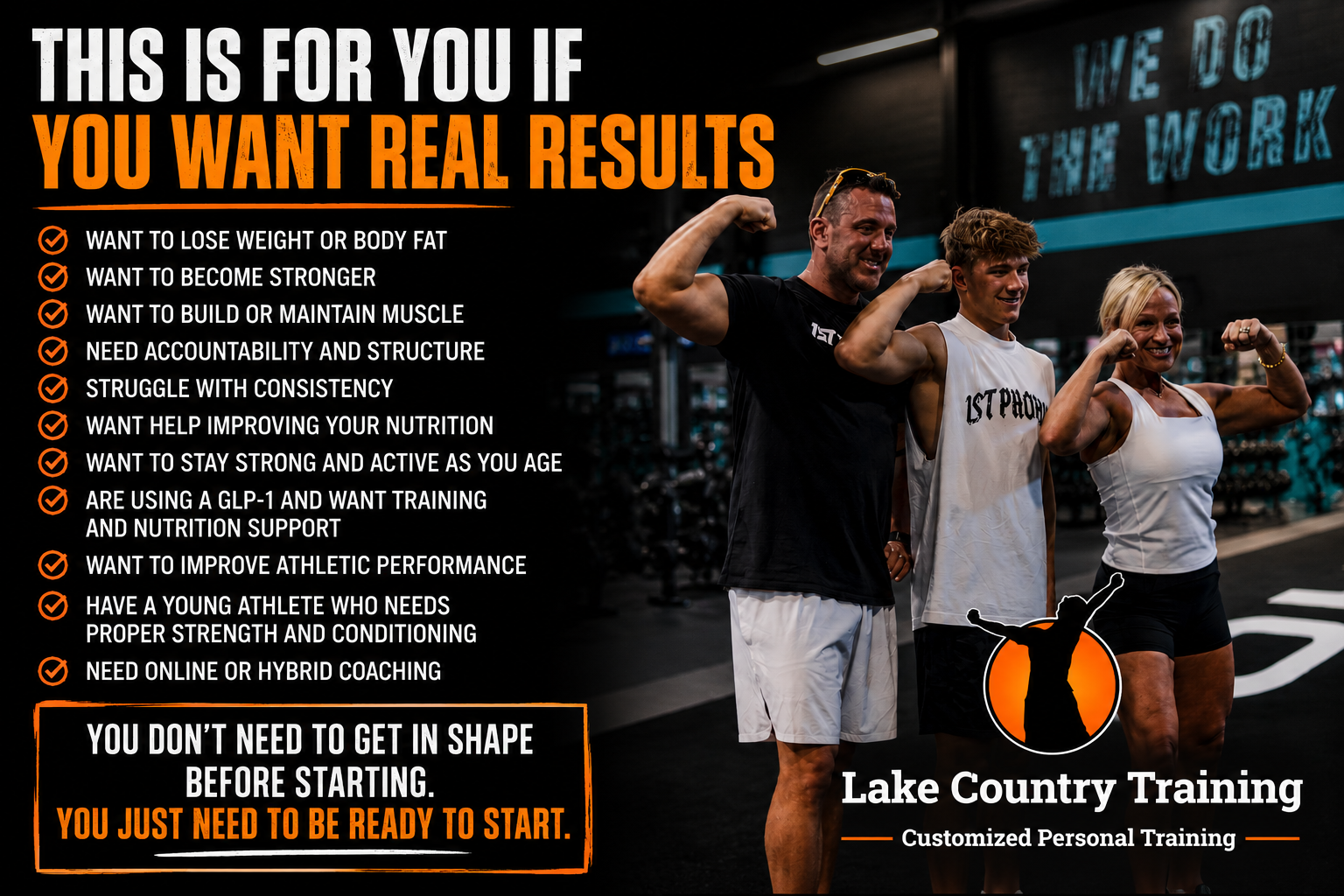 Personal trainer in Merton WI | Lake Country Training providing customized personal training, nutrition coaching, GLP-1 coaching, youth fitness, and sports performance training.