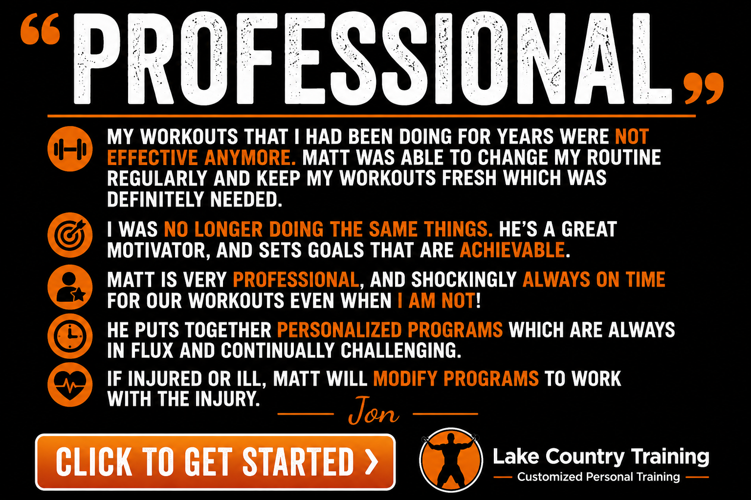 Professional Personal Trainer Current client testimonial describing professional coaching, customized workouts, consistent motivation, and measurable fitness progress.