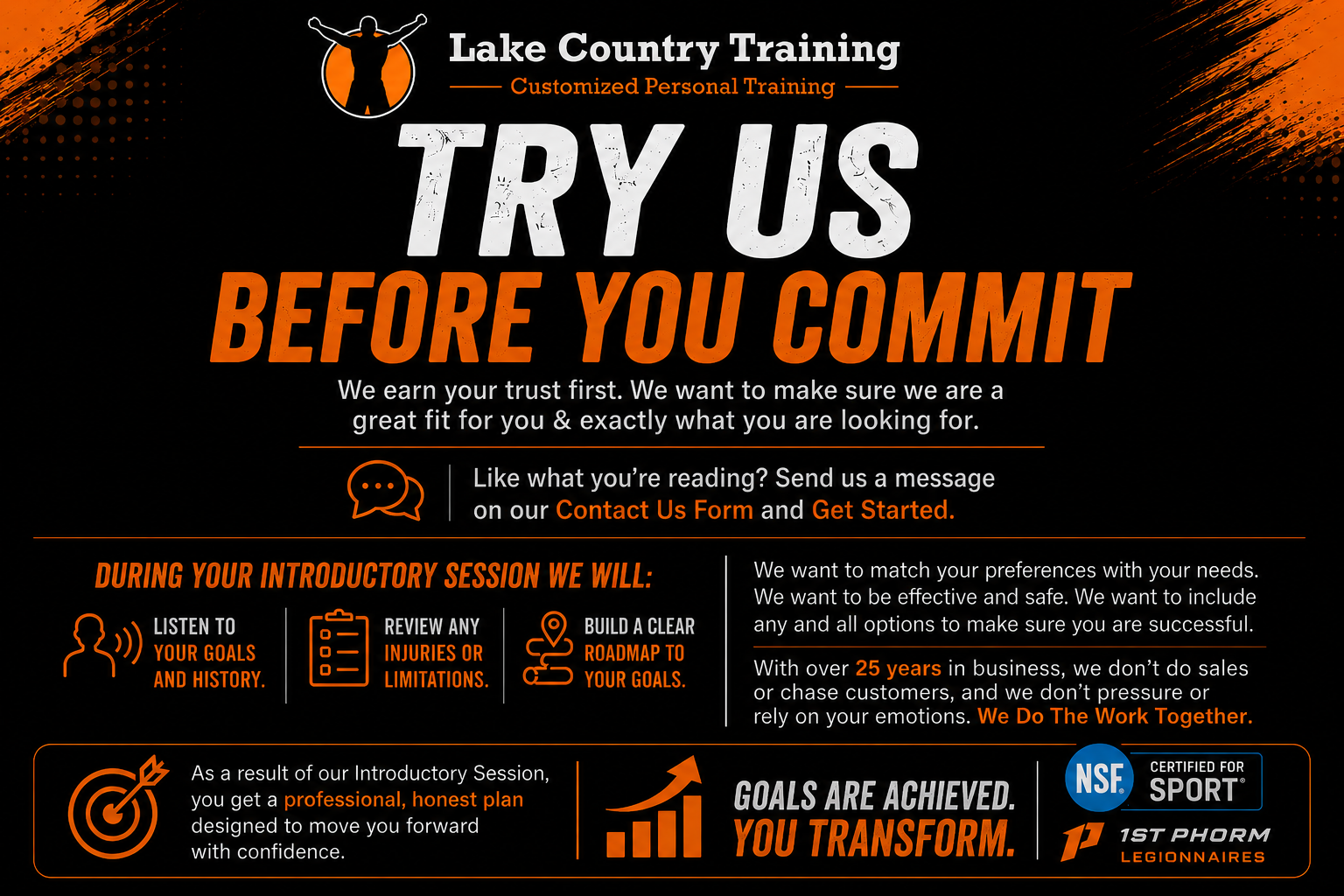 The Lake Country Training team welcoming new clients for a personalized introductory fitness consultation.