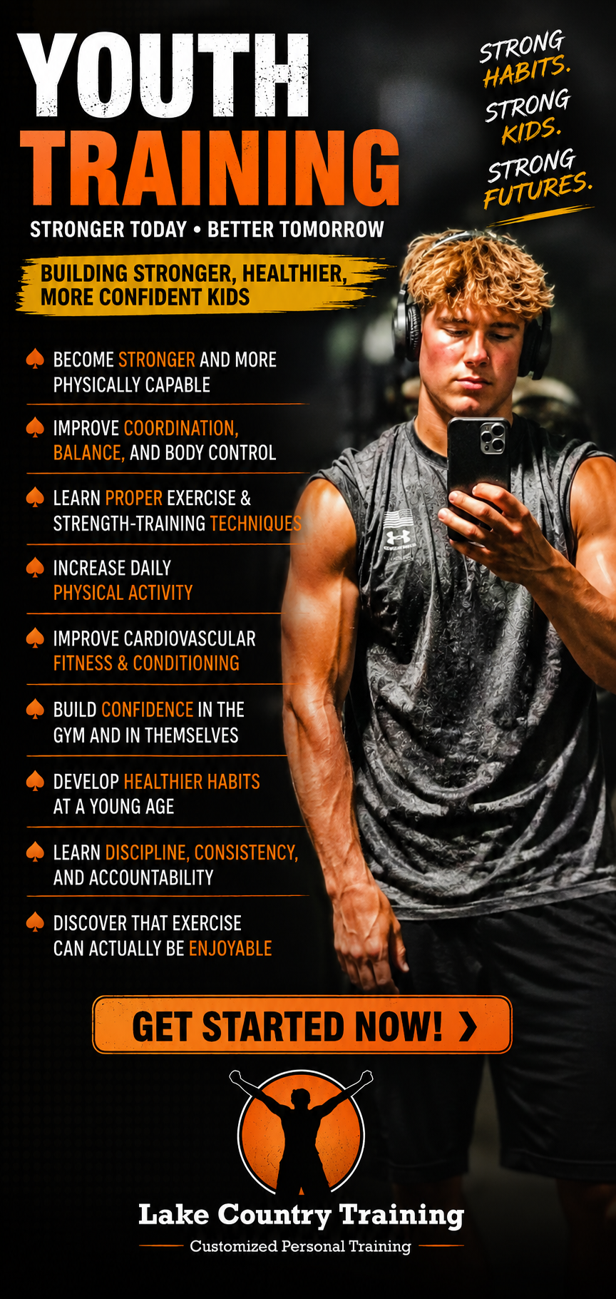 Youth fitness and sports performance training at Lake Country Training for kids and teens ages 8–18, focused on strength, confidence, conditioning, coordination, and healthy habits.